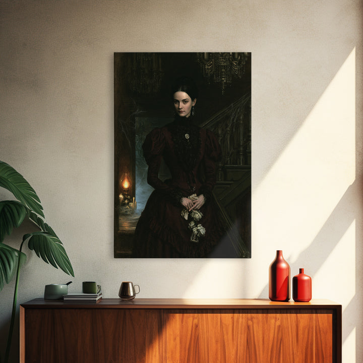 The Haunted Hotel, Antique Gothic Portrait, Vertical Wall Art, Framed Canvas Print, Gothic Wall Decor, Halloween Portrait Art