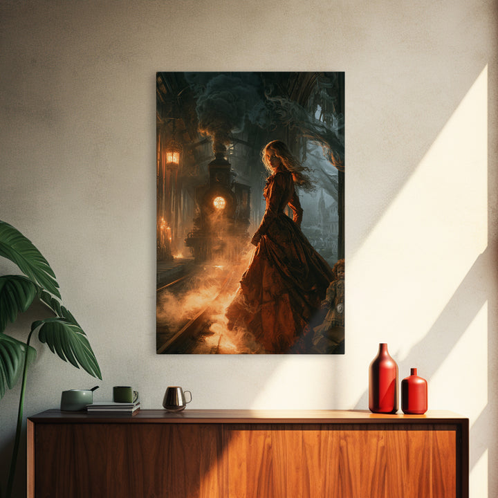 The Abandoned Train Station, Macabre Victorian Decor, Vertical Wall Art, Canvas Print, Gothic Wall Decor, Halloween Portrait Art