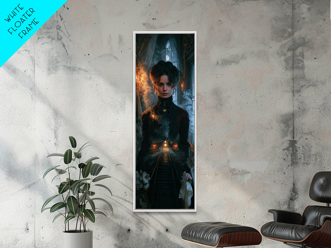 The Abandoned Train Station, Victorian Gothic Art, Tall Narrow Wall Art, Framed Canvas Print, Gothic Wall Decor, Halloween Portrait Art
