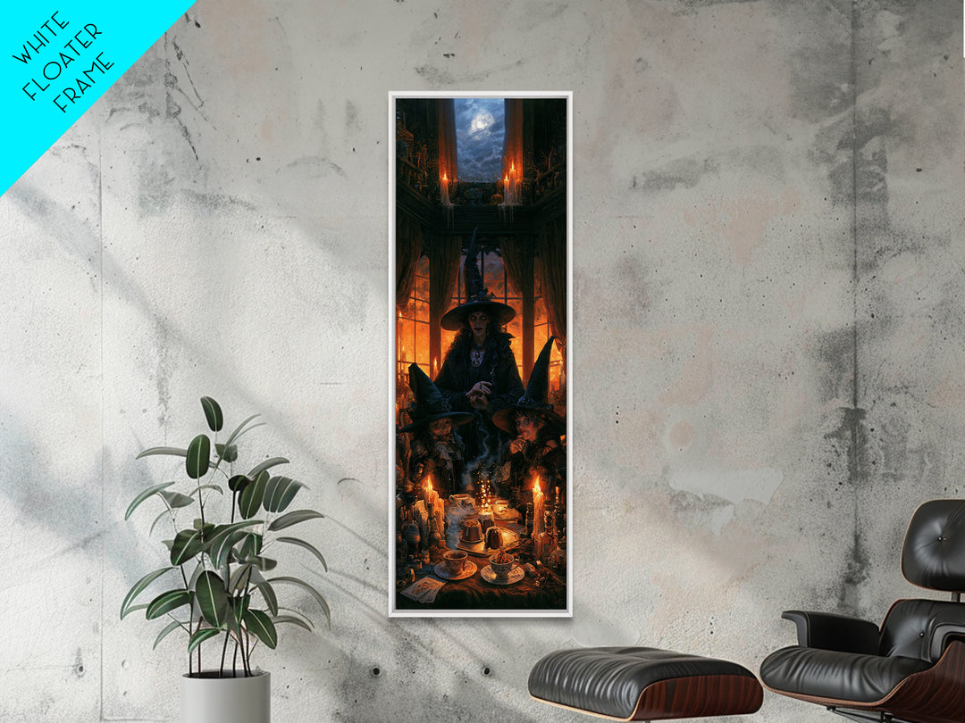 The Witches' Tea Party, Antique Gothic Portrait, Tall Narrow Wall Art, Canvas Print, Gothic Wall Decor, Halloween Portrait Art
