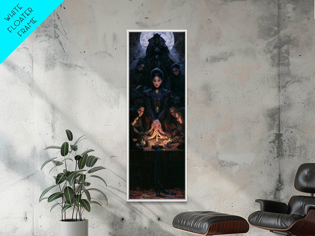 The Candlelit Seance, Antique Gothic Portrait, Tall Narrow Wall Art, Framed Canvas Print, Gothic Wall Decor, Halloween Portrait Art