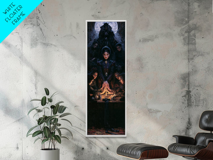 The Candlelit Seance, Antique Gothic Portrait, Tall Narrow Wall Art, Framed Canvas Print, Gothic Wall Decor, Halloween Portrait Art