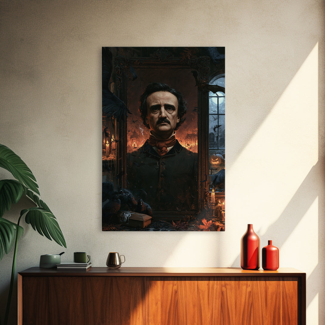 The Raven Funeral, Dark Academia Wall Art, Vertical Wall Art, Framed Canvas Print, Gothic Wall Decor, Halloween Portrait Art