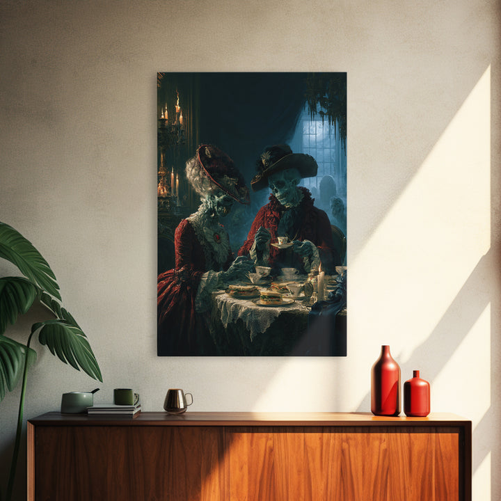 The Zombie Picnic, Macabre Victorian Decor, Vertical Wall Art, Canvas Print, Gothic Wall Decor, Halloween Portrait Art, Statement Wall Art