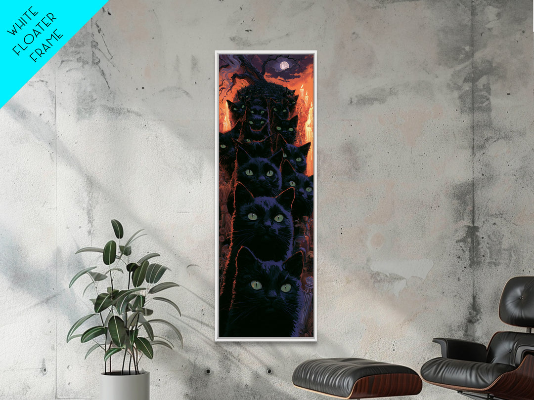 The Black Cat Gathering, Macabre Victorian Decor, Tall Narrow Wall Art, Framed Canvas Print, Gothic Wall Decor, Halloween Portrait Art