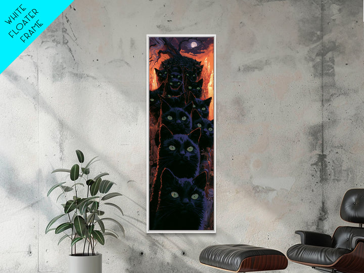 The Black Cat Gathering, Macabre Victorian Decor, Tall Narrow Wall Art, Framed Canvas Print, Gothic Wall Decor, Halloween Portrait Art