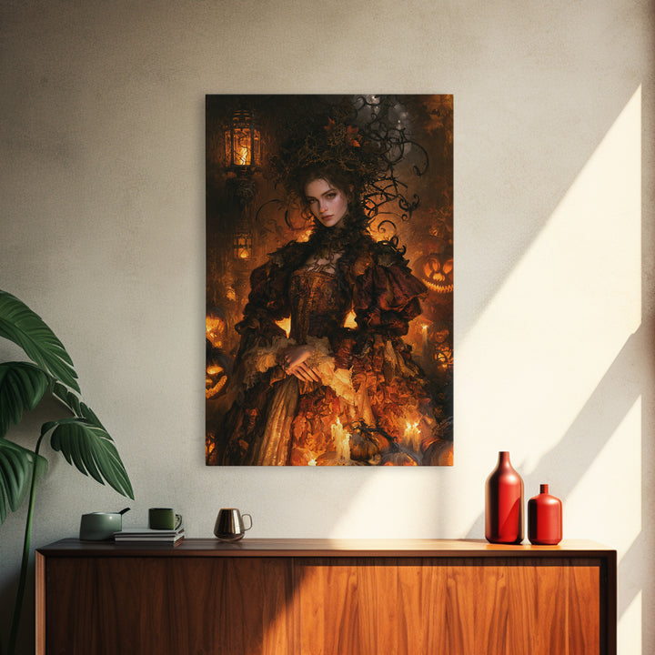The First Frost Awakening, Victorian Gothic Art, Vertical Wall Art, Framed Canvas Print, Gothic Wall Decor, Halloween Portrait Art