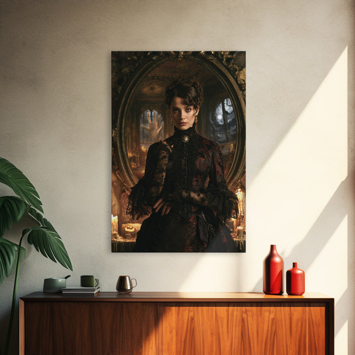 The Cursed Mirror, Victorian Gothic Art, Vertical Wall Art, Canvas Print, Gothic Wall Decor, Halloween Portrait Art, Halloween Decor