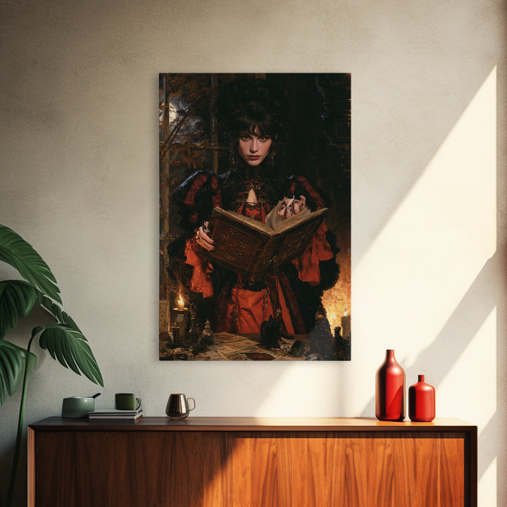 The Living Spellbook, Macabre Victorian Decor, Vertical Wall Art, Canvas Print, Gothic Wall Decor, Halloween Portrait Art