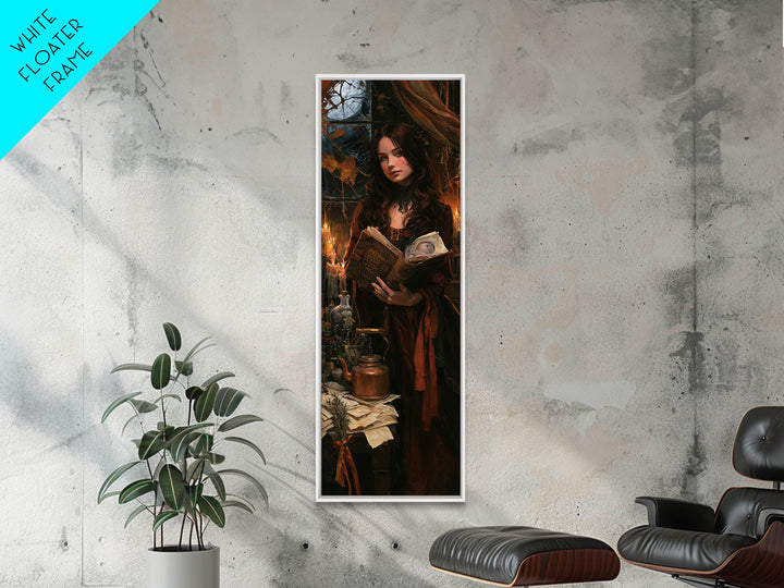 The Living Spellbook, Antique Gothic Portrait, Tall Narrow Wall Art, Canvas Print, Gothic Wall Decor, Halloween Portrait Art