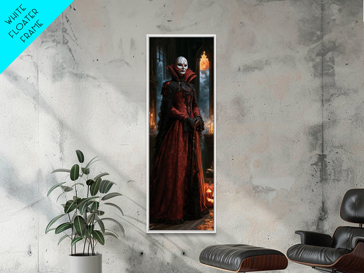 The Cracked Porcelain Mask, Macabre Victorian Decor, Tall Narrow Wall Art, Canvas Print, Gothic Wall Decor, Halloween Portrait Art