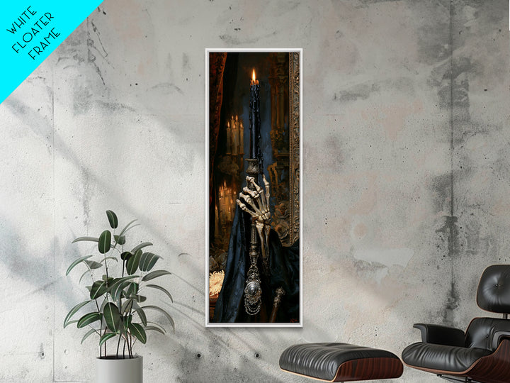 The Skeletal Hand Candleholder, Victorian Horror Portrait, Tall Narrow Wall Art, Framed Canvas Print, Gothic Wall Decor, Macabre Wall Art