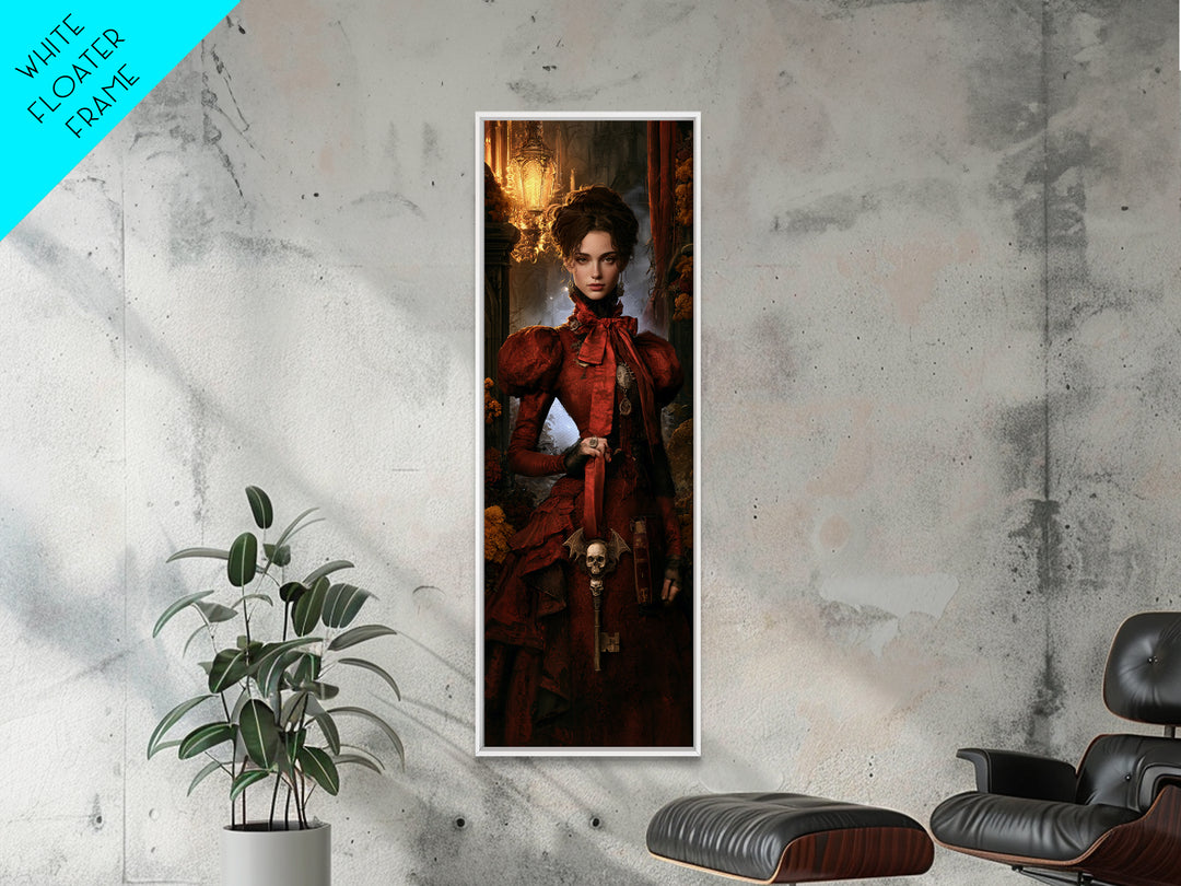 The Coffin Key, Antique Gothic Portrait, Tall Narrow Wall Art, Framed Canvas Print, Gothic Wall Decor, Halloween Portrait Art