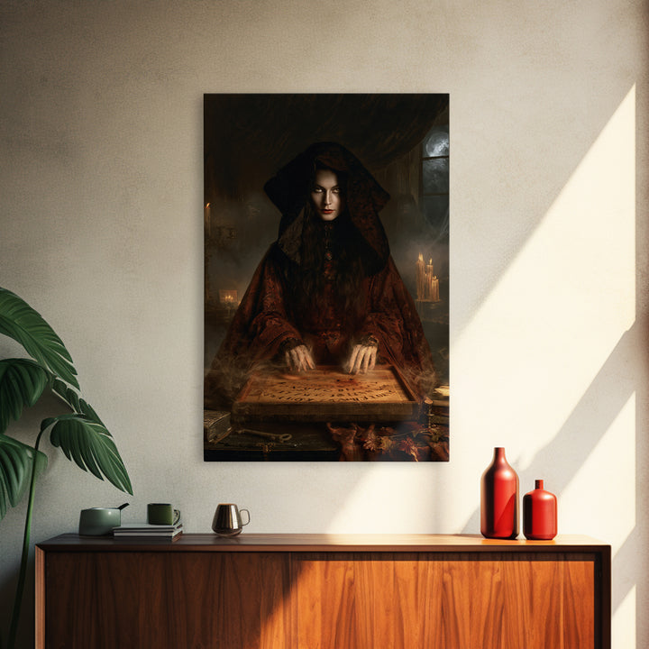 The Antique Spirit Board, Victorian Gothic Art, Vertical Wall Art, Canvas Print, Gothic Wall Decor, Halloween Portrait Art, Horror Wall Art