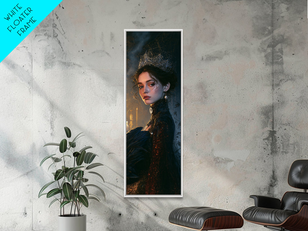The Spiderweb Crown, Antique Gothic Portrait, Tall Narrow Wall Art, Canvas Print, Gothic Wall Decor, Halloween Portrait Art