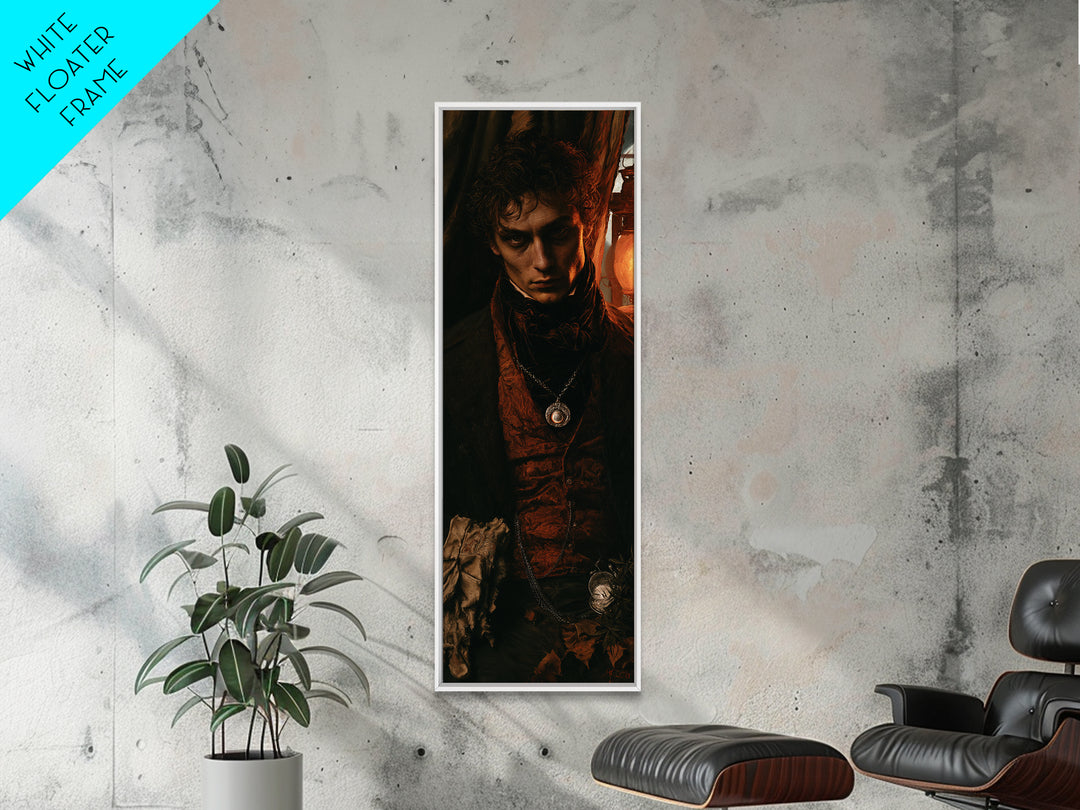 The Moonstone Amulet, Antique Gothic Portrait, Tall Narrow Wall Art, Canvas Print, Gothic Wall Decor, Halloween Portrait Art