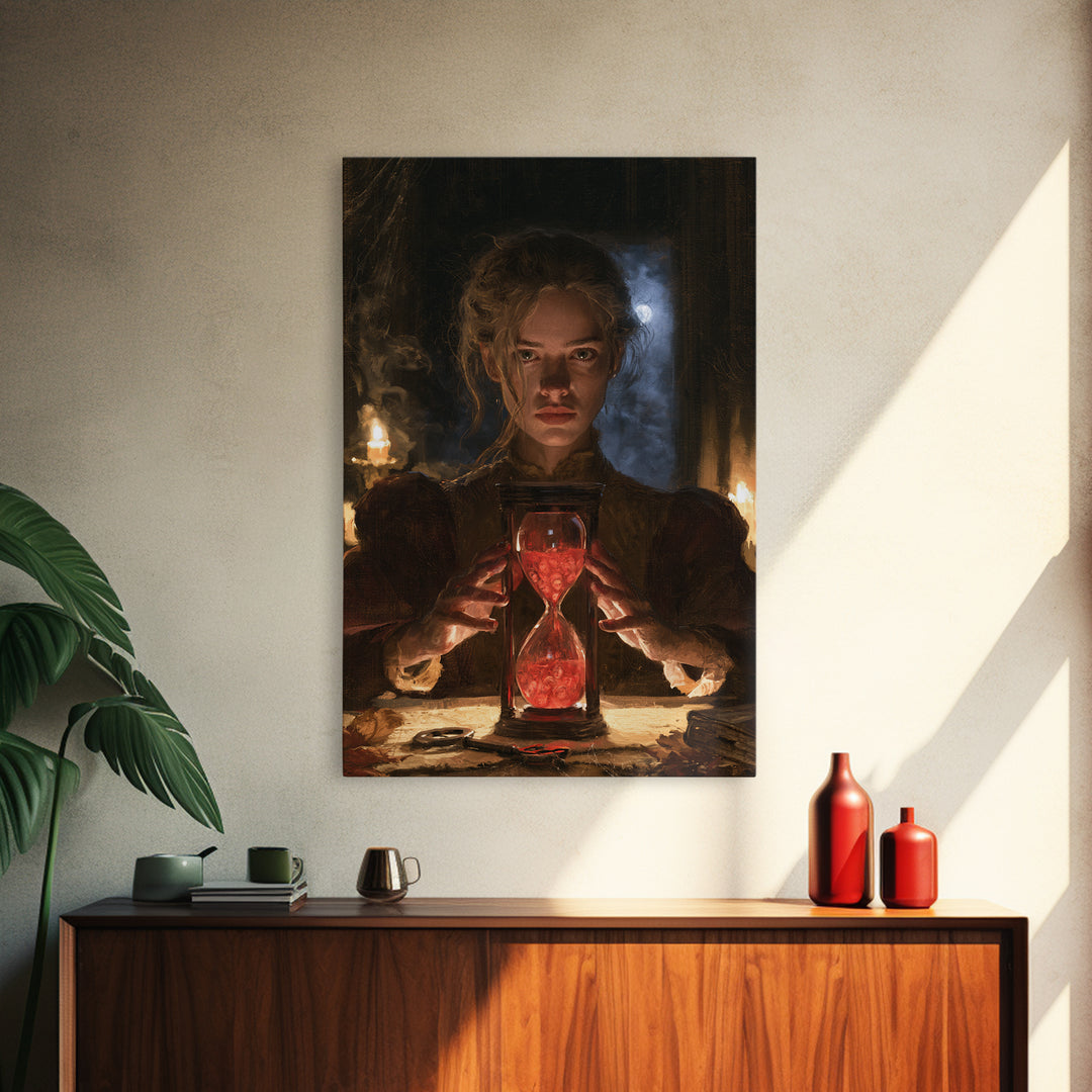 The Crimson Hourglass, Macabre Victorian Decor, Vertical Wall Art, Canvas Print, Gothic Wall Decor, Halloween Portrait Art, Dark Fantasy Art