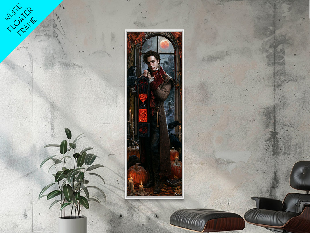 The Crimson Hourglass, Victorian Horror Portrait, Tall Narrow Wall Art, Canvas Print, Gothic Wall Decor, Halloween Portrait Art