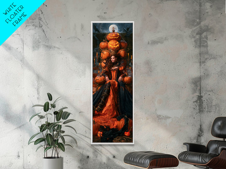 The Jack-O'-Lantern Throne, Macabre Victorian Decor, Tall Narrow Wall Art, Framed Canvas Print, Gothic Wall Decor, Halloween Portrait Art
