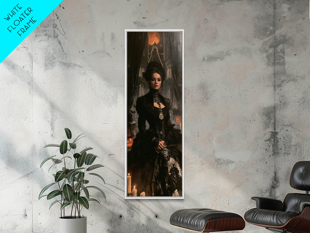 Monochrome Gothic Halloween, Victorian Gothic Art, Tall Narrow Wall Art, Canvas Print, Gothic Wall Decor, Halloween Portrait Art