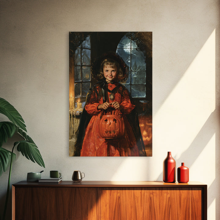 1950s Halloween Nostalgia, Antique Gothic Portrait, Vertical Wall Art, Canvas Print, Gothic Wall Decor, Halloween Portrait Art