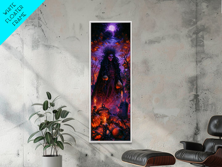 1980s Neon Horror, Antique Gothic Portrait, Tall Narrow Wall Art, Framed Canvas Print, Gothic Wall Decor, Halloween Portrait Art