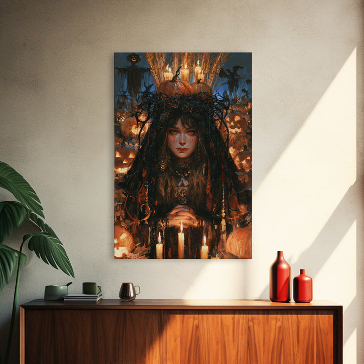 Occult Harvest Festival, Dark Academia Wall Art, Vertical Wall Art, Canvas Print, Gothic Wall Decor, Halloween Portrait Art, Horror Wall Art