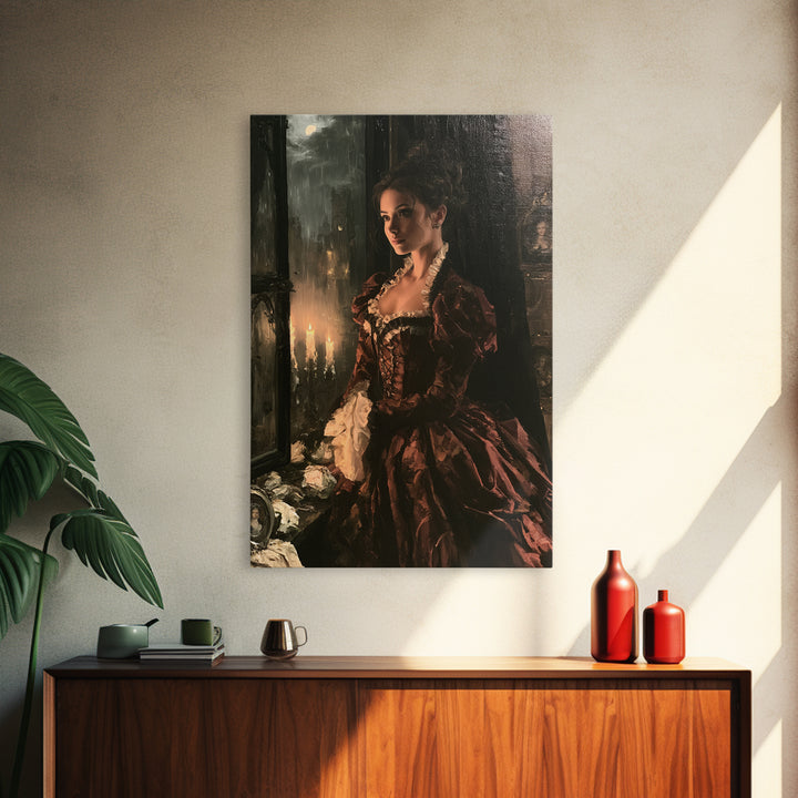 Gothic Romance, Victorian Horror Portrait, Vertical Wall Art, Canvas Print, Gothic Wall Decor, Halloween Portrait Art, Macabre Wall Art