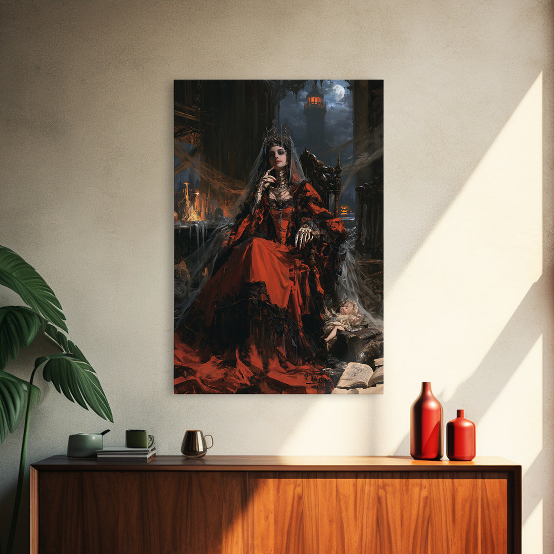 Haunted Seaside Halloween, Macabre Victorian Decor, Vertical Wall Art, Framed Canvas Print, Gothic Wall Decor, Halloween Portrait Art