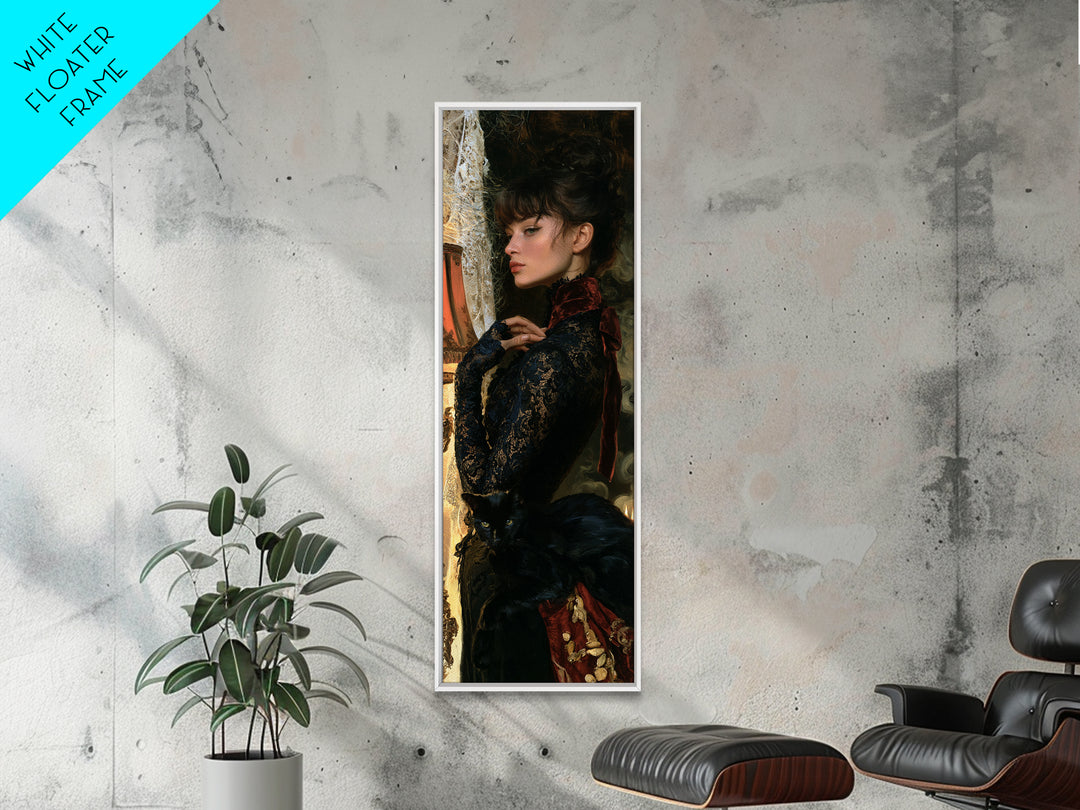 Black Lace And Cobwebs, Dark Academia Wall Art, Tall Narrow Wall Art, Framed Canvas Print, Gothic Wall Decor, Halloween Portrait Art
