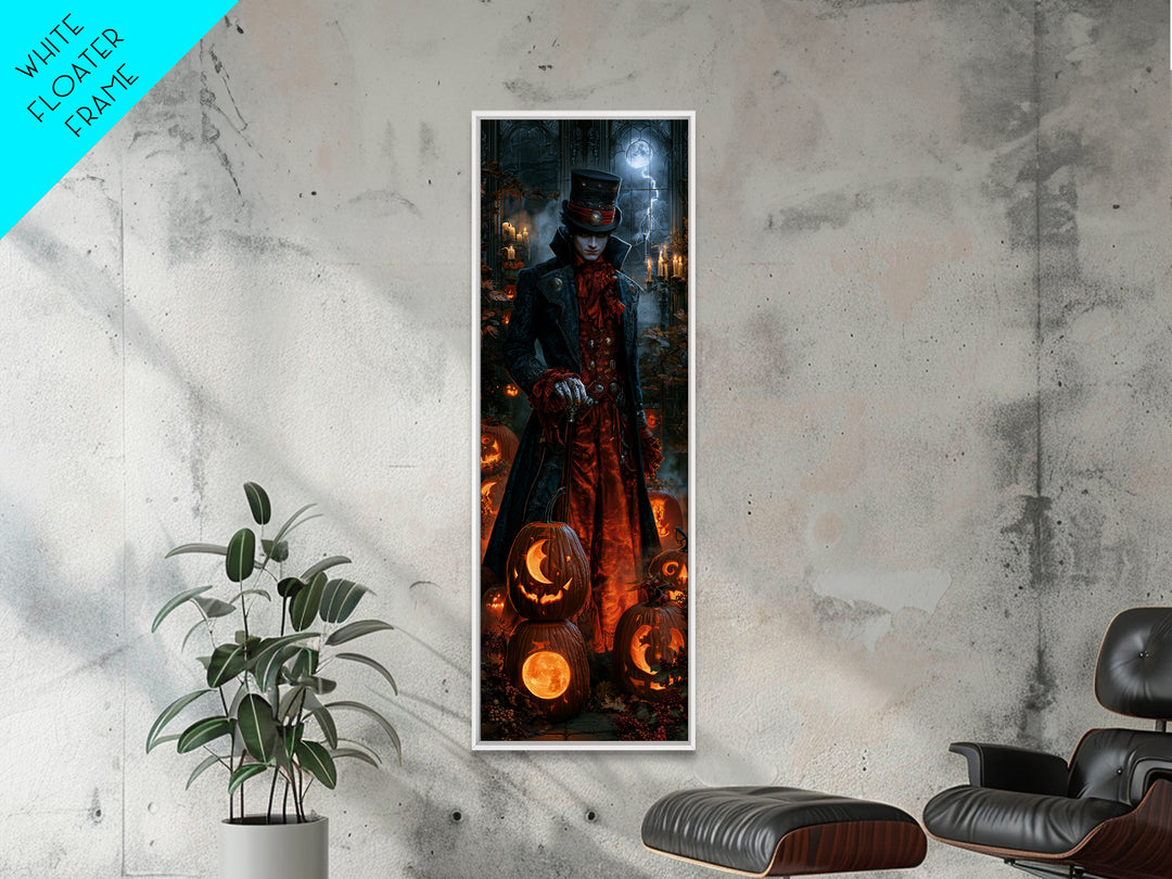 Pumpkins And Moon Phases, Dark Academia Wall Art, Tall Narrow Wall Art, Framed Canvas Print, Gothic Wall Decor, Halloween Portrait Art
