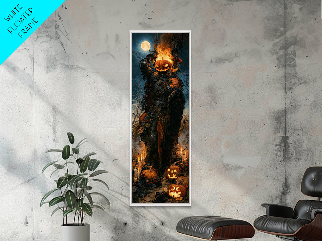 The Pumpkin Paladin, Victorian Gothic Art, Tall Narrow Wall Art, Framed Canvas Print, Gothic Wall Decor, Halloween Portrait Art