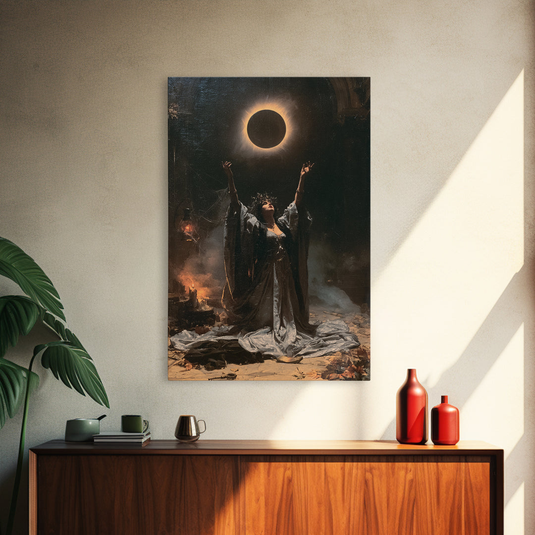 The Moon Priestess, Macabre Victorian Decor, Vertical Wall Art, Canvas Print, Gothic Wall Decor, Halloween Portrait Art, Macabre Wall Art