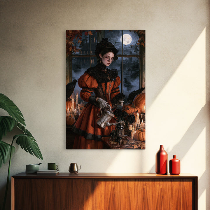 The Graveyard Gardener, Victorian Gothic Art, Vertical Wall Art, Framed Canvas Print, Gothic Wall Decor, Halloween Portrait Art