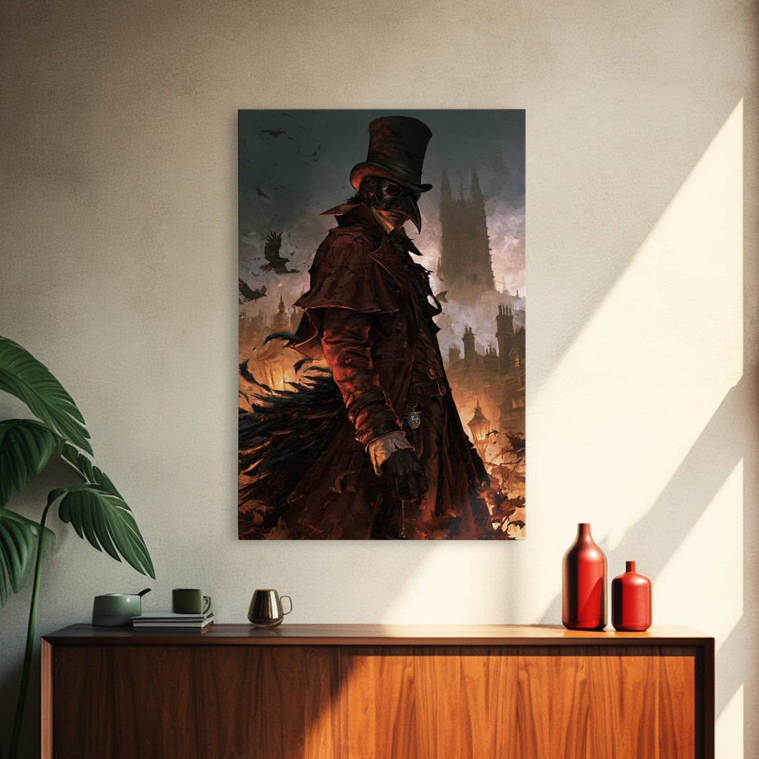 The Crow-Masked Assassin, Antique Gothic Portrait, Vertical Wall Art, Canvas Print, Gothic Wall Decor, Halloween Portrait Art