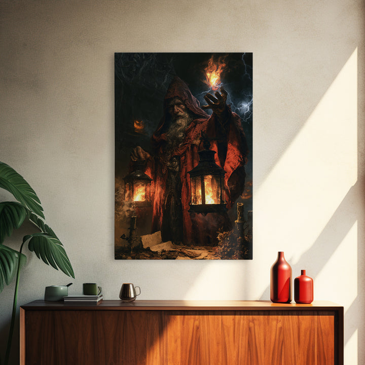 The Lantern Mage, Macabre Victorian Decor, Vertical Wall Art, Framed Canvas Print, Gothic Wall Decor, Halloween Portrait Art