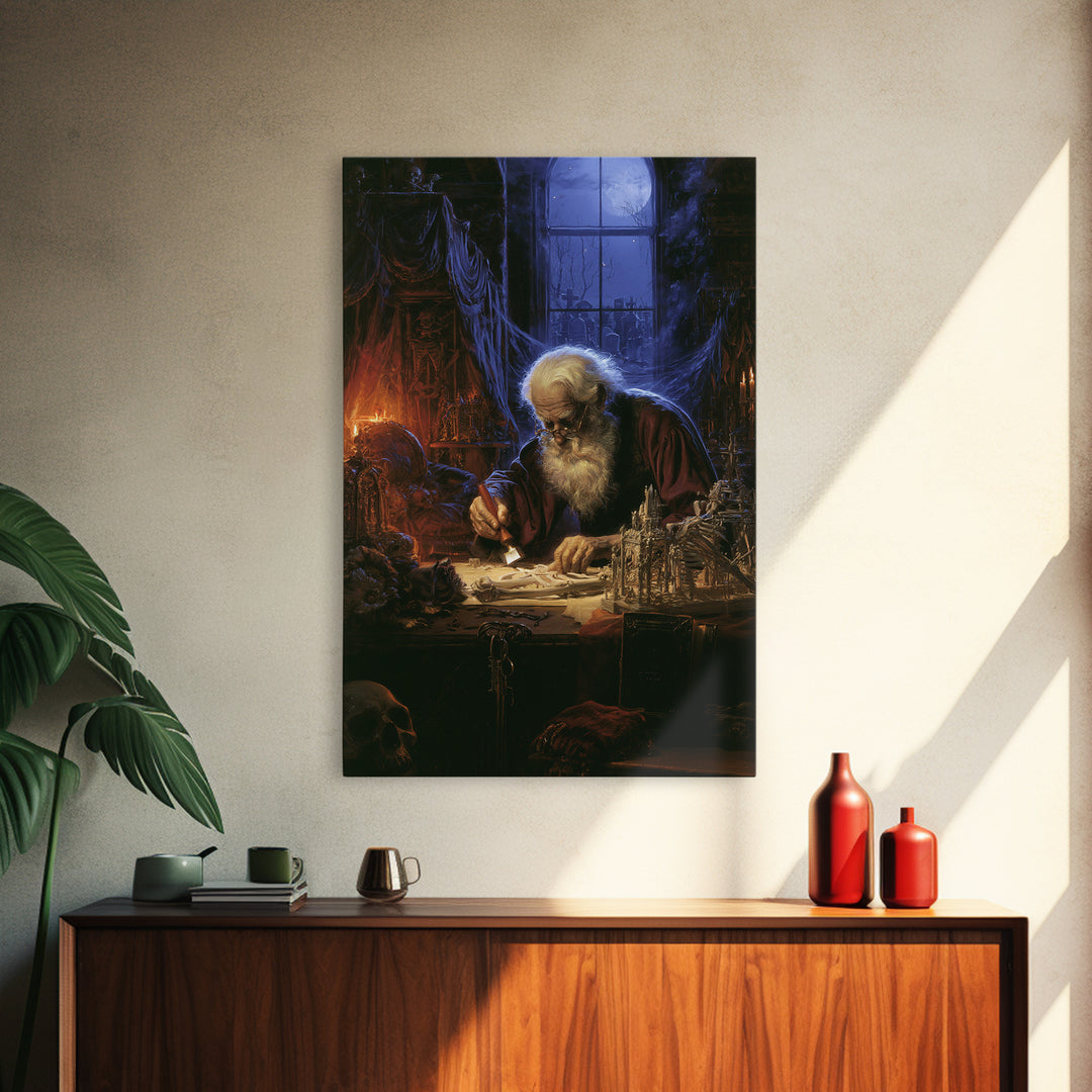 The Bone Sculptor, Antique Gothic Portrait, Vertical Wall Art, Canvas Print, Gothic Wall Decor, Halloween Portrait Art, Macabre Wall Art