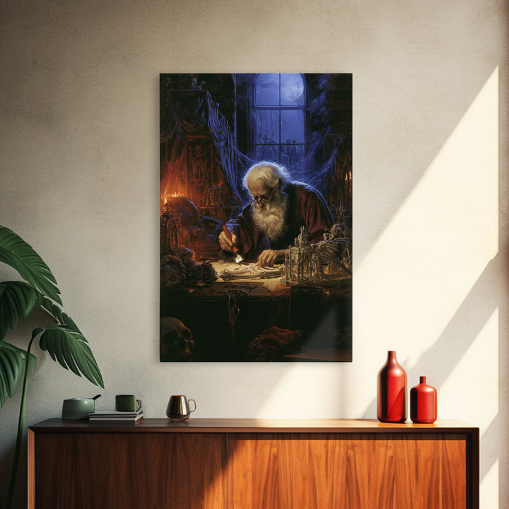 The Bone Sculptor, Antique Gothic Portrait, Vertical Wall Art, Canvas Print, Gothic Wall Decor, Halloween Portrait Art, Macabre Wall Art