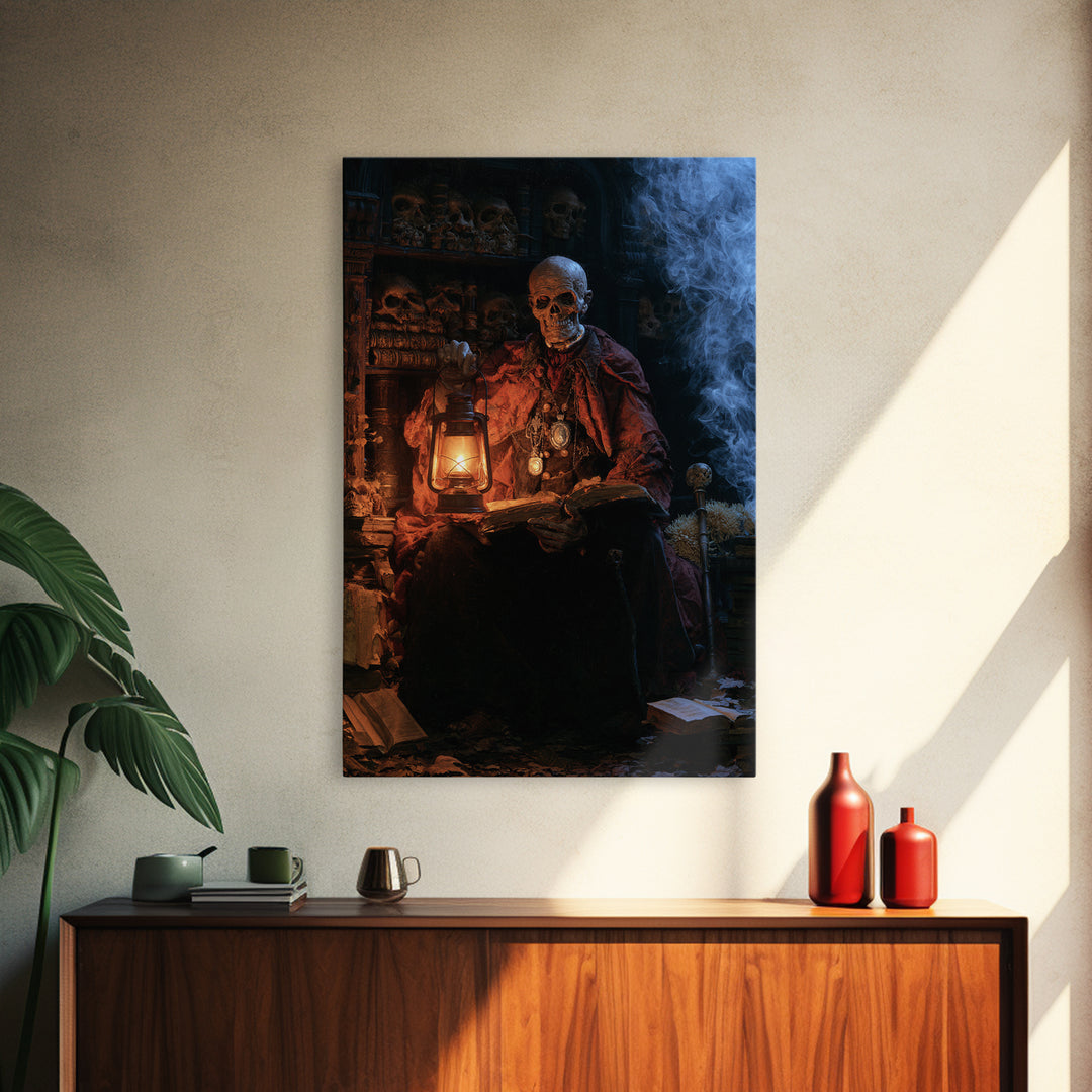 The Crypt Librarian, Victorian Horror Portrait, Vertical Wall Art, Canvas Print, Gothic Wall Decor, Halloween Portrait Art, Macabre Wall Art