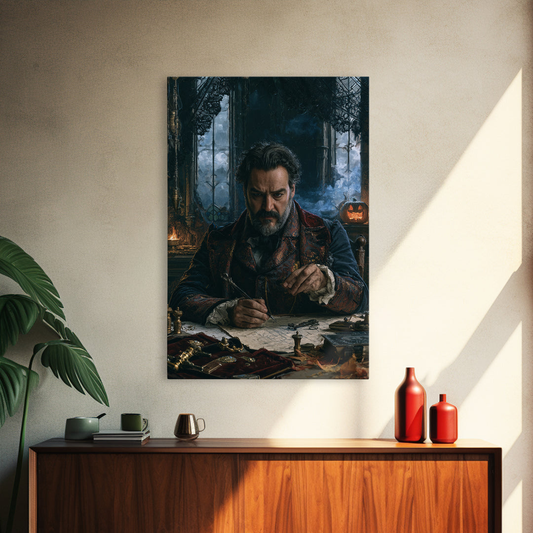 The Royal Coffin Maker, Victorian Horror Portrait, Vertical Wall Art, Framed Canvas Print, Gothic Wall Decor, Halloween Portrait Art