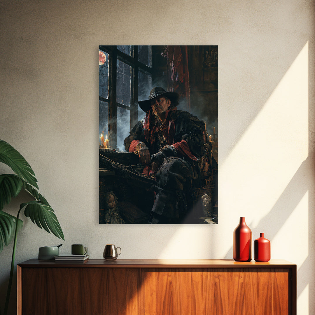 The Ghost Of The Witch Hunter, Macabre Victorian Decor, Vertical Wall Art, Framed Canvas Print, Gothic Wall Decor, Halloween Portrait Art