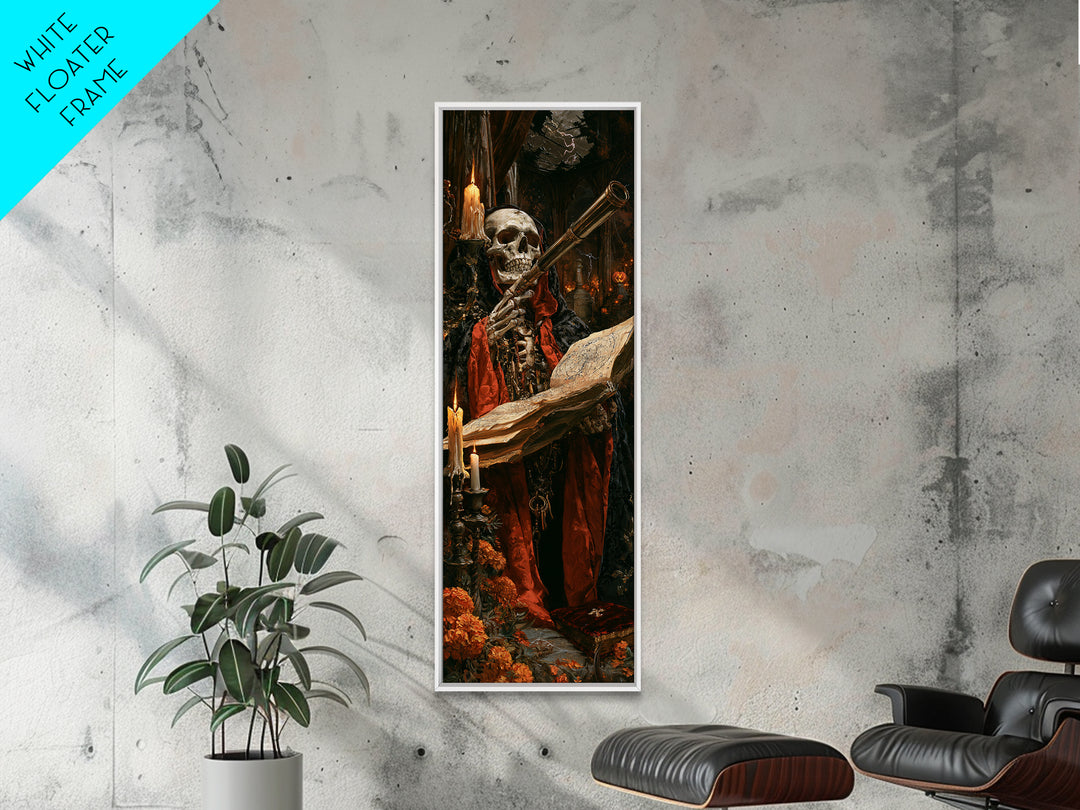 The Skull Astronomer, Victorian Gothic Art, Tall Narrow Wall Art, Canvas Print, Gothic Wall Decor, Halloween Portrait Art, Spooky Wall Decor