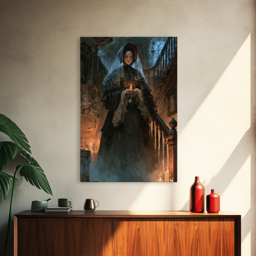 The Cemetery Beekeeper, Dark Academia Wall Art, Vertical Wall Art, Framed Canvas Print, Gothic Wall Decor, Halloween Portrait Art