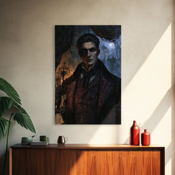 The Ash-Covered Oracle, Antique Gothic Portrait, Vertical Wall Art, Framed Canvas Print, Gothic Wall Decor, Halloween Portrait Art