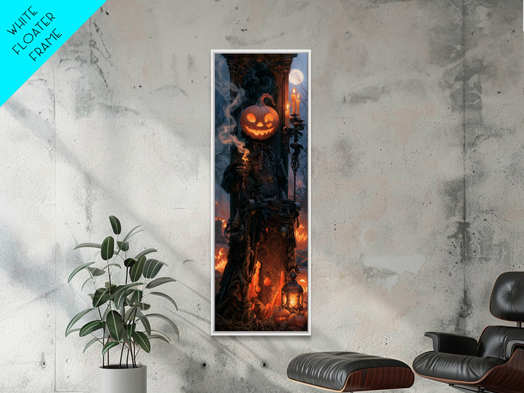 The Pumpkin-Headed Tea Merchant, Macabre Victorian Decor, Tall Narrow Wall Art, Framed Canvas Print, Gothic Wall Decor