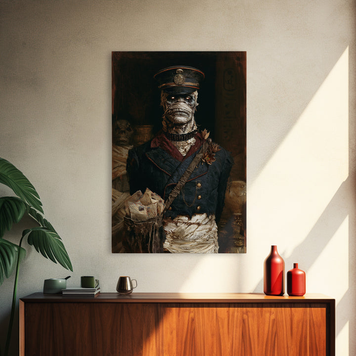 The Mummy Mail Carrier, Dark Academia Wall Art, Vertical Wall Art, Framed Canvas Print, Gothic Wall Decor, Halloween Portrait Art