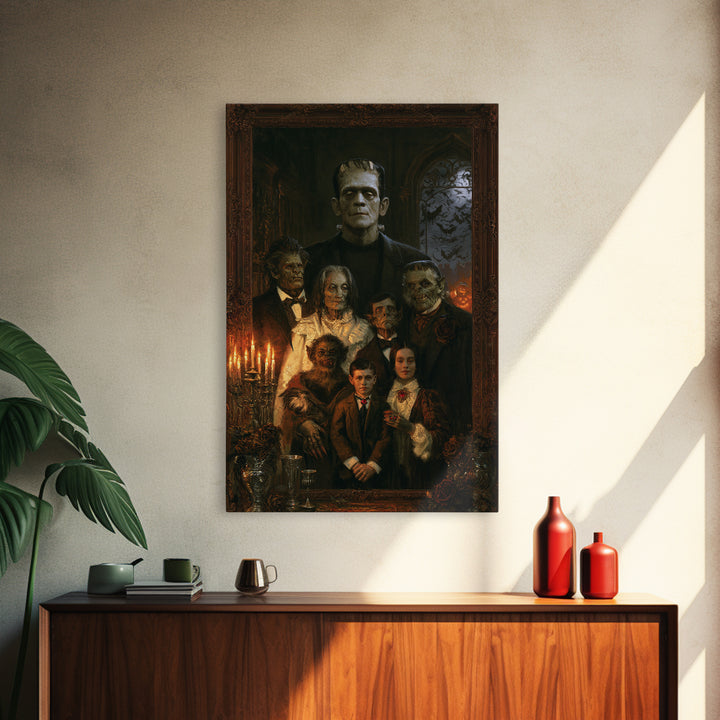 The Monster Family Portrait, Macabre Victorian Decor, Vertical Wall Art, Canvas Print, Gothic Wall Decor, Halloween Portrait Art