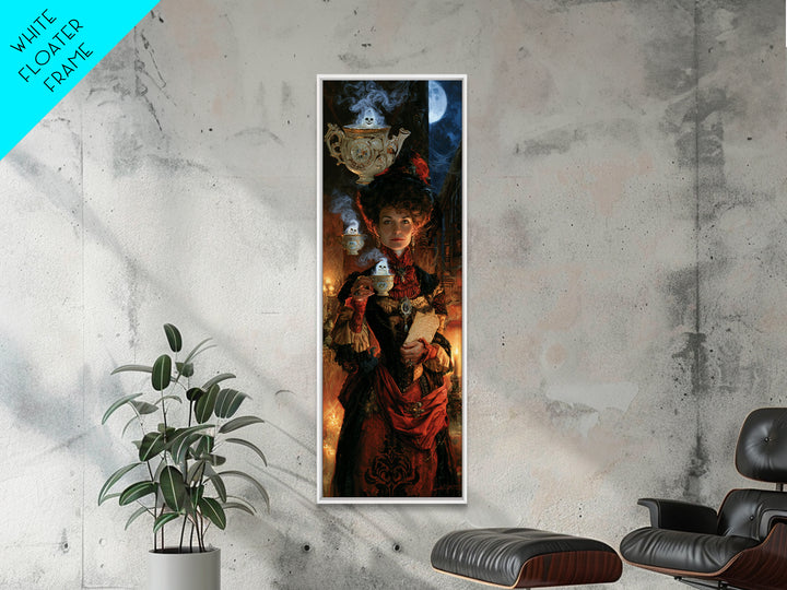 Tiny Ghosts In Teacups, Antique Gothic Portrait, Tall Narrow Wall Art, Canvas Print, Gothic Wall Decor, Halloween Portrait Art