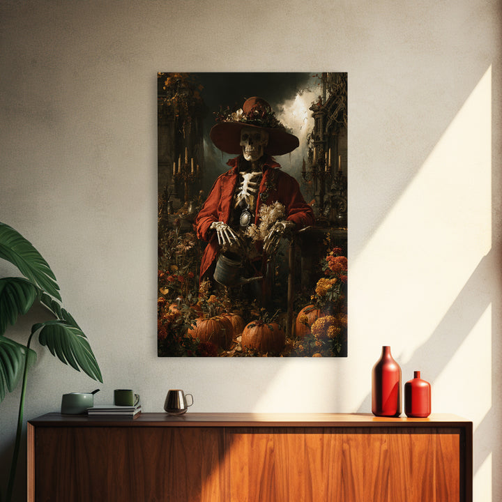 The Skeleton Gardeners, Victorian Gothic Art, Vertical Wall Art, Framed Canvas Print, Gothic Wall Decor, Halloween Portrait Art