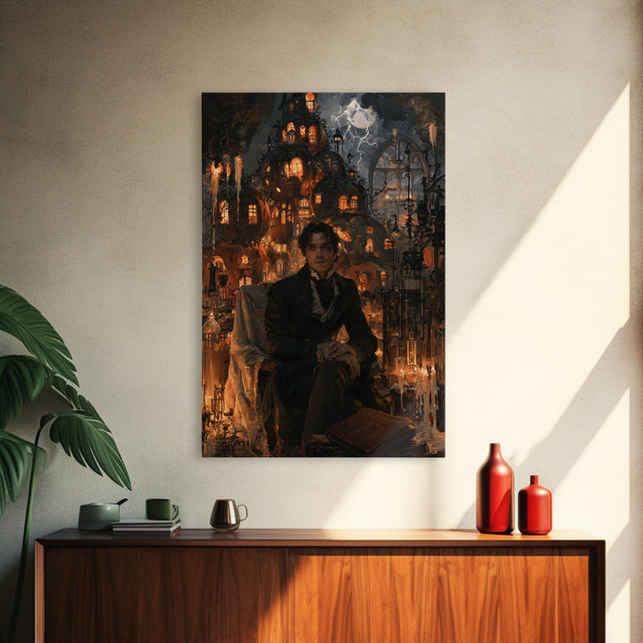 The Pumpkin-House Neighborhood, Macabre Victorian Decor, Vertical Wall Art, Framed Canvas Print, Gothic Wall Decor, Halloween Portrait Art